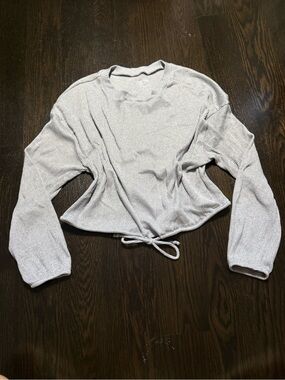Hollister Light Gray Ribbed Drawstring Sweatshirt